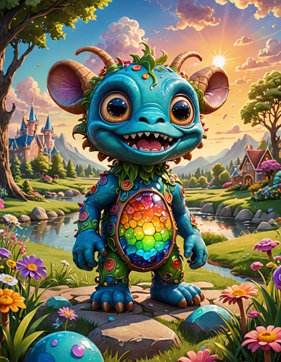 Friendly Monster in Disney Style on Summer Day