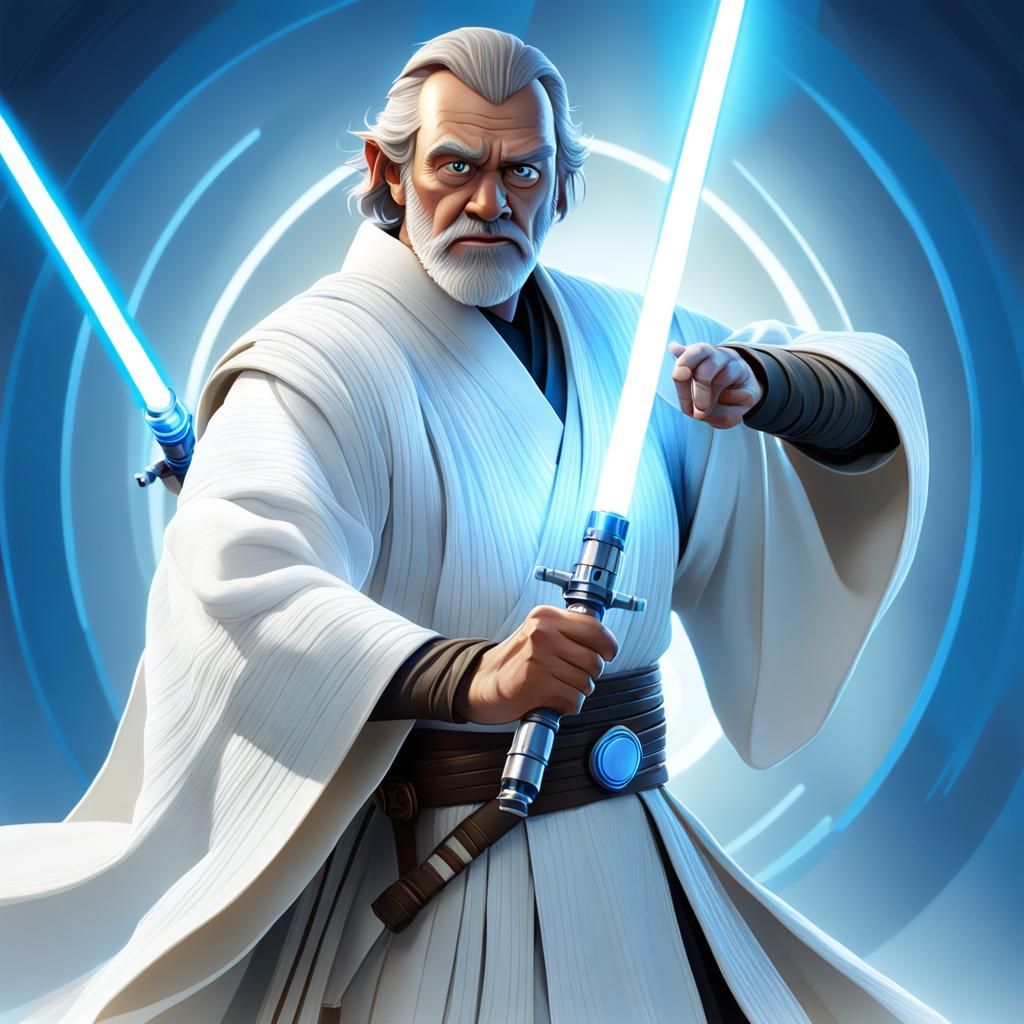 Kaminoan Jedi Knight with Lightsaber, Pixar-Style 3D Art