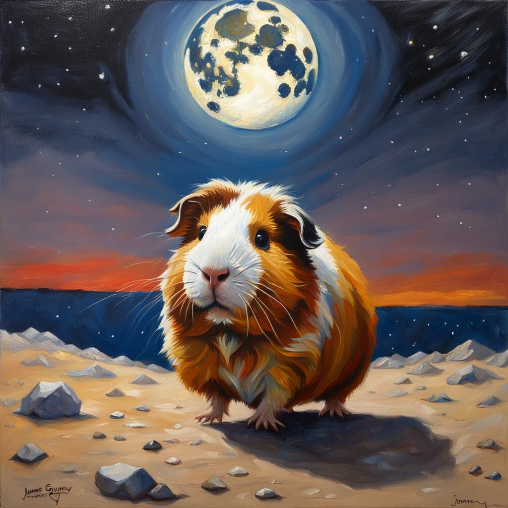 Guinea Pig Moonwalk: Oil Painting Style