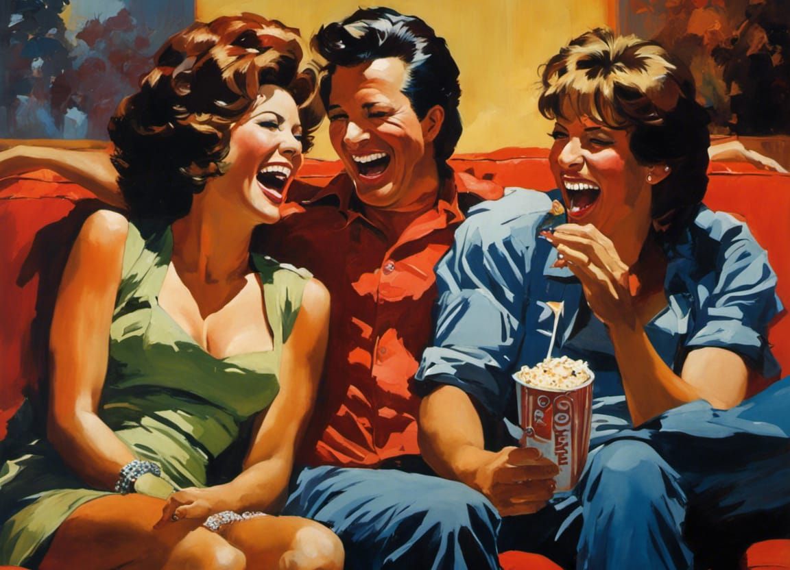 Friends Laughing Watching Movie in Julie Bell Style