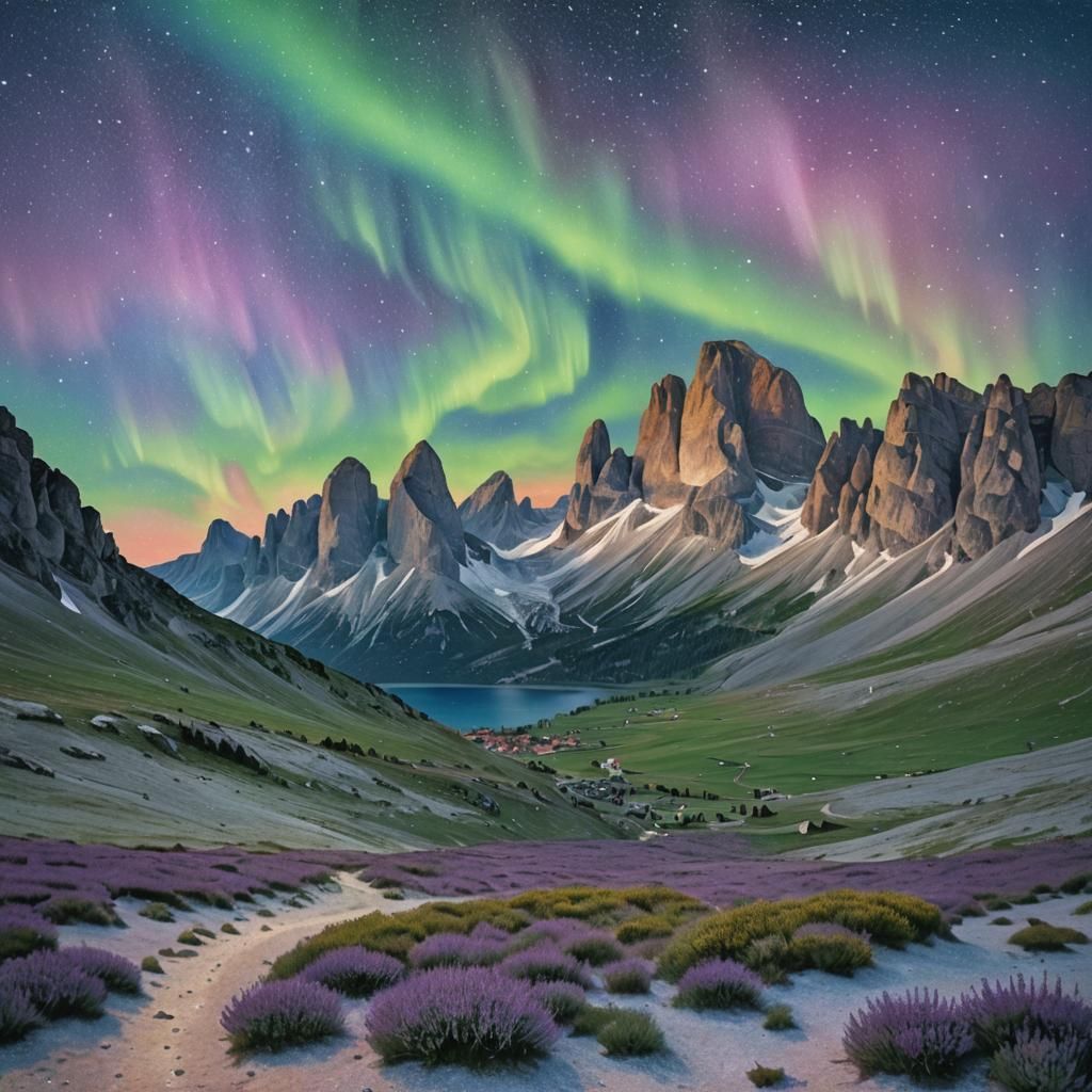 Pointillist Aurora Over Tre Cime di Lavaredo