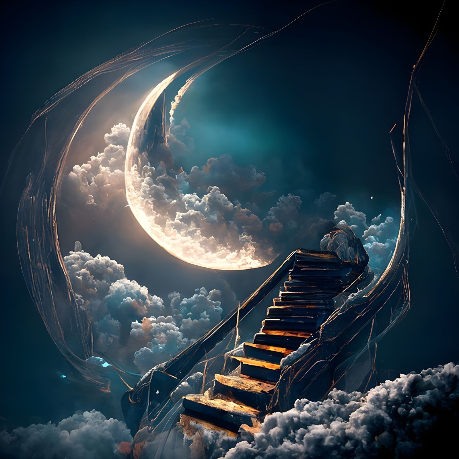 Glowing Stairway to Moonlit Fantasy Realm