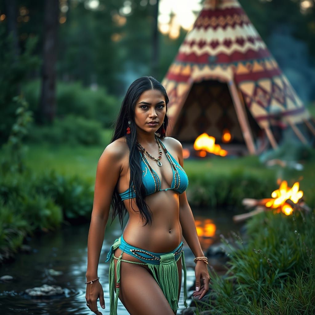 Native American Woman in Turquoise Bikini by Serene Brook