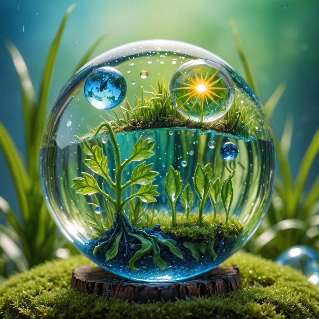 Miniature World Inside Glass Globe: Oil Painting