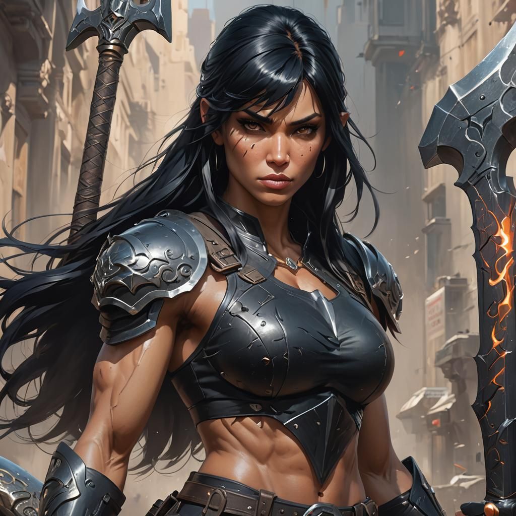 Muscular Warrior Woman in Detailed Digital Art