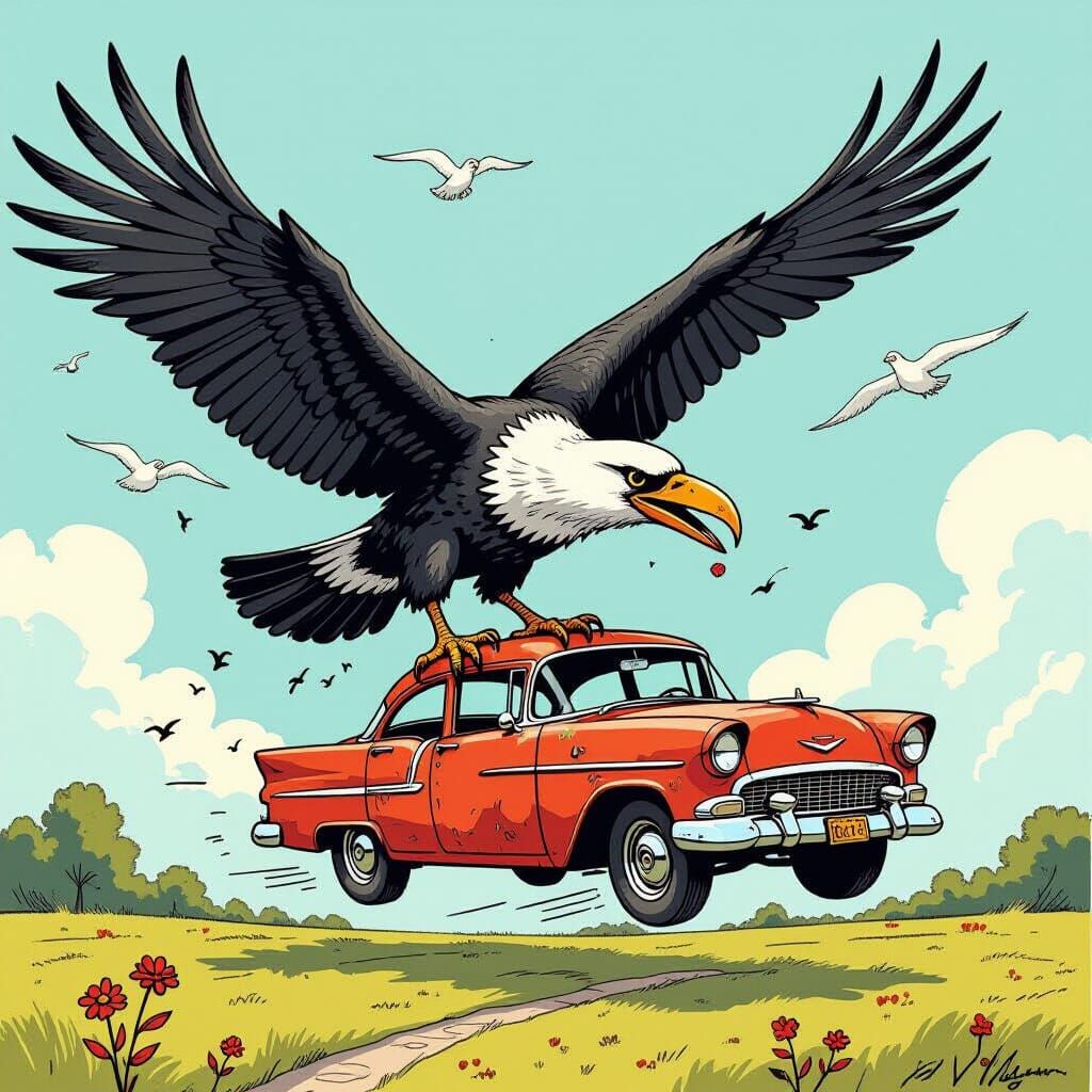Giant Bird Attacks Car in Flight
