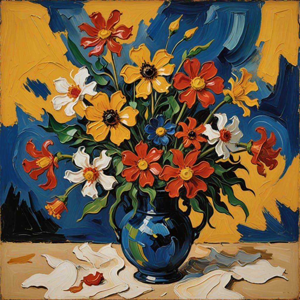 Neo-Impressionist Clay Flowers in Vibrant, Expressive Motion