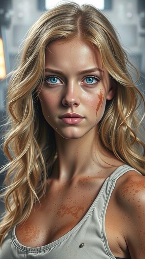 Beautiful Woman in Steel Mill, Photorealistic Style