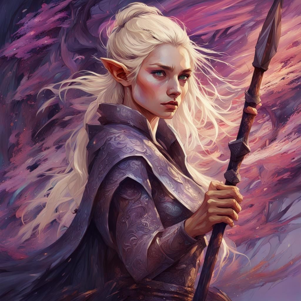 Elven Queen with Spear: Hypermaximalist Fantasy Art