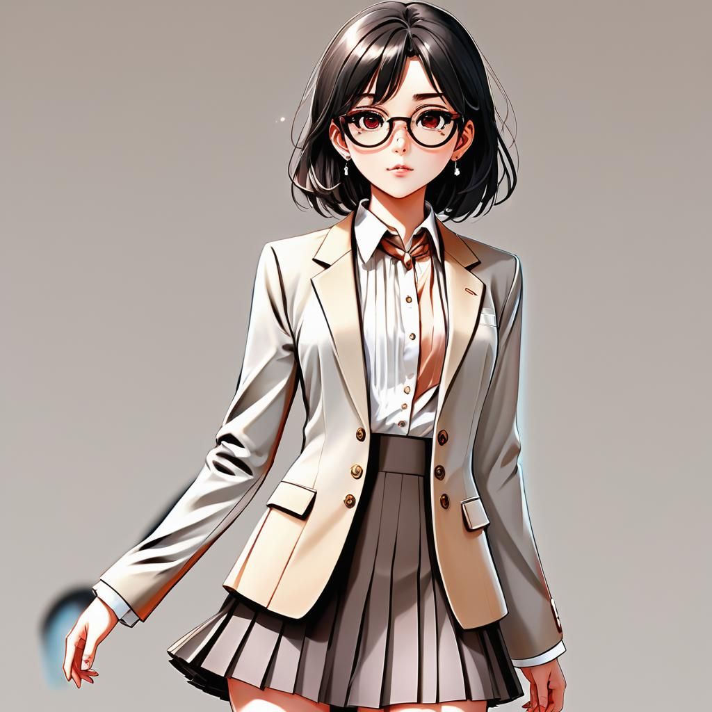 Anime Girl in Brown Blazer, Cel-Shaded Style