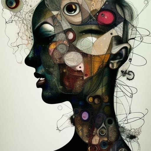 Surreal Woman's Portrait with Geometric and Bioluminescent E...