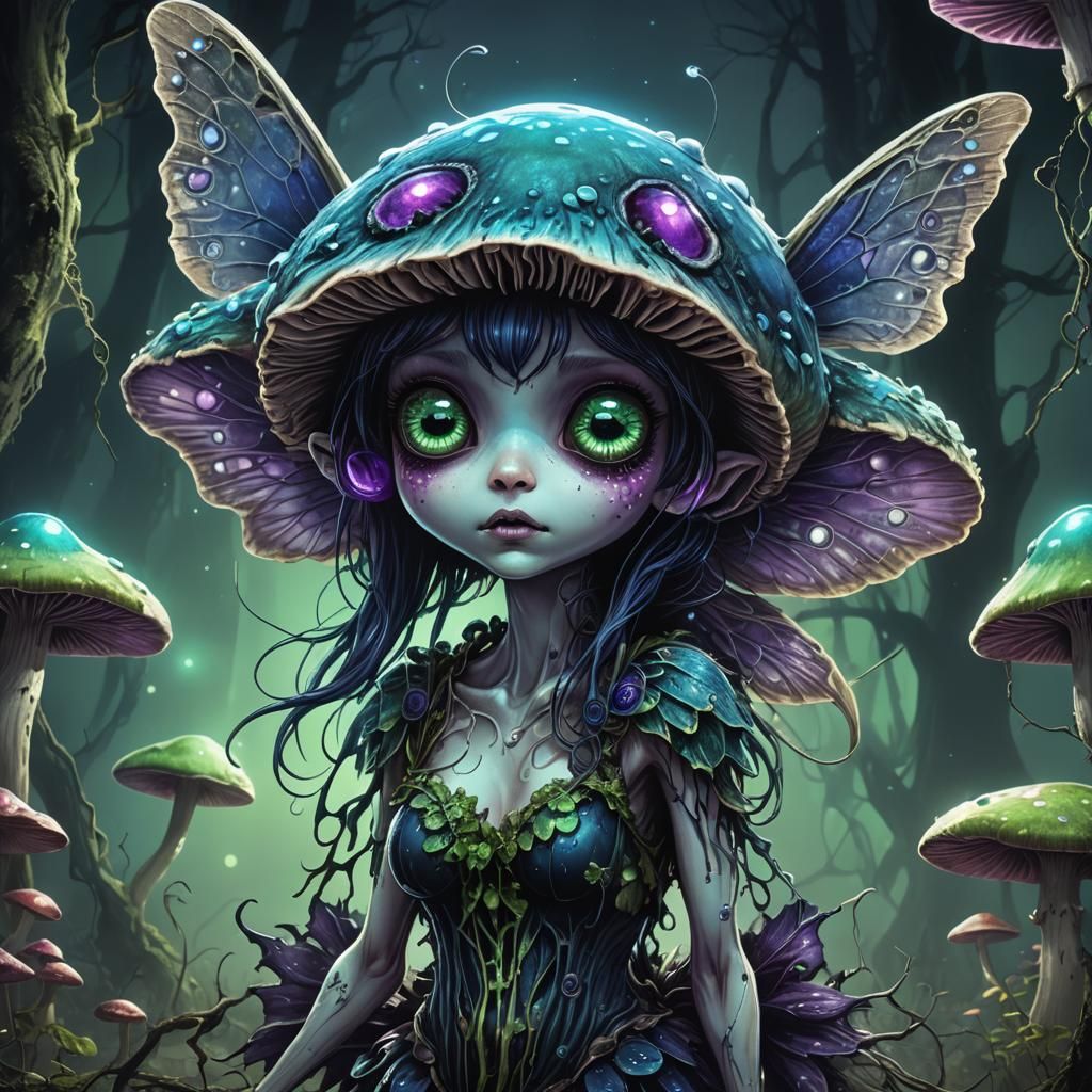 A cute and tiny mushroom fairy