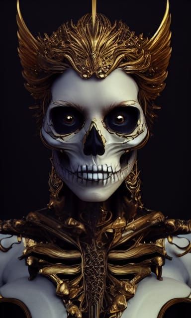 Golden Skeleton Saint with Flaming Halo, Dark Fantasy Art