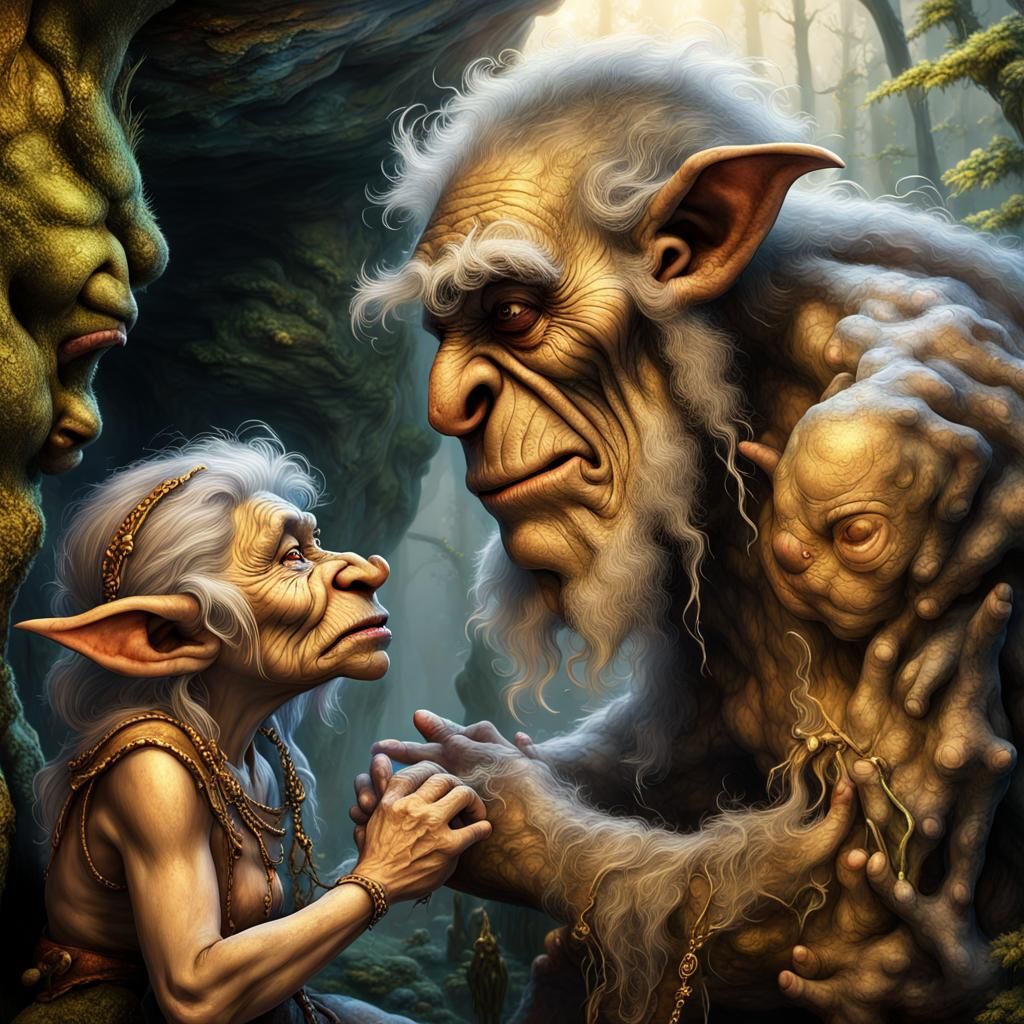 Mountain Troll Grandchild Receives Advice: 3D Illustration