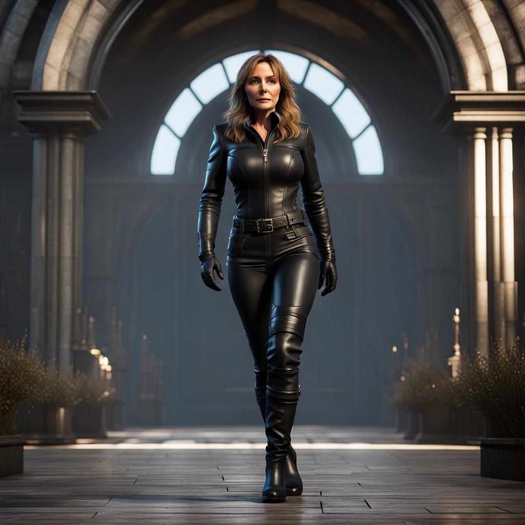 Woman in Black Leather Outfit, 3D Game Cinematic