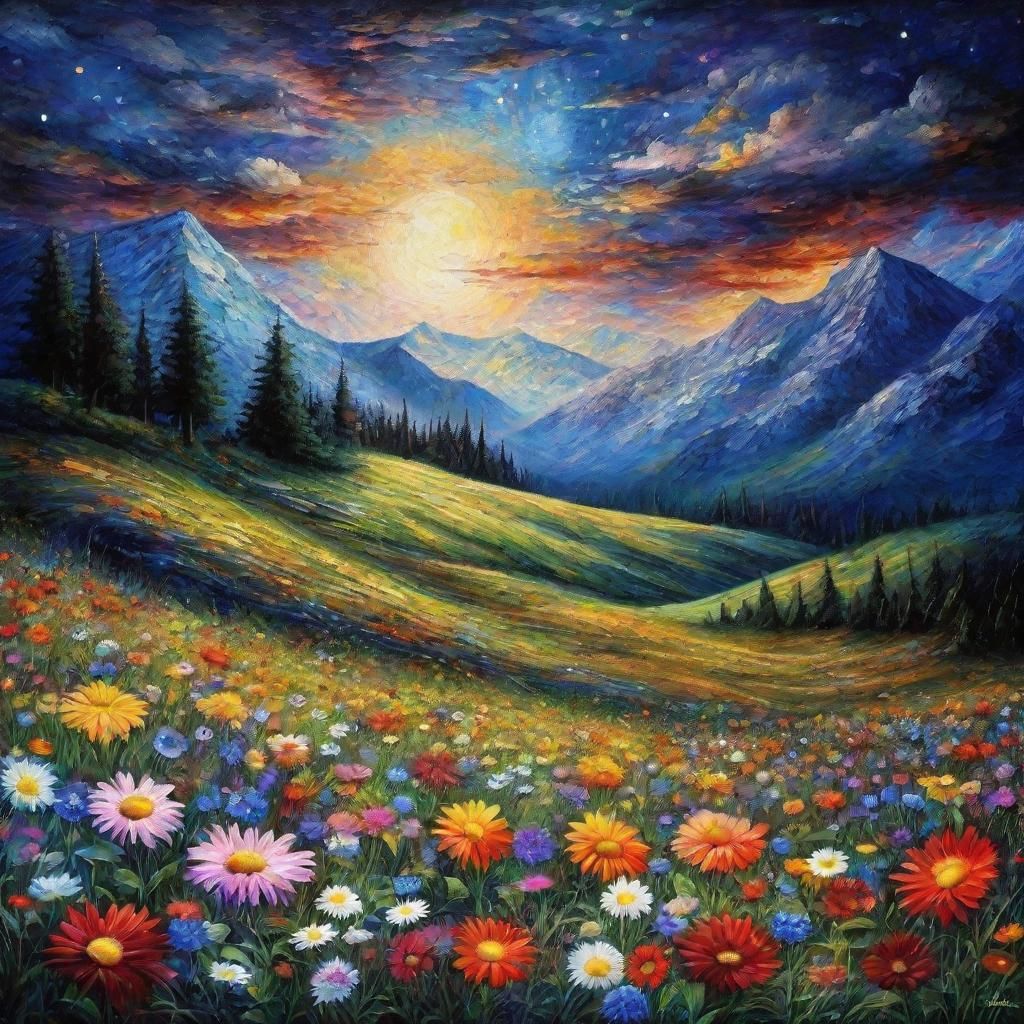 Moonlit Mountain Flowers: An Epic Masterpiece