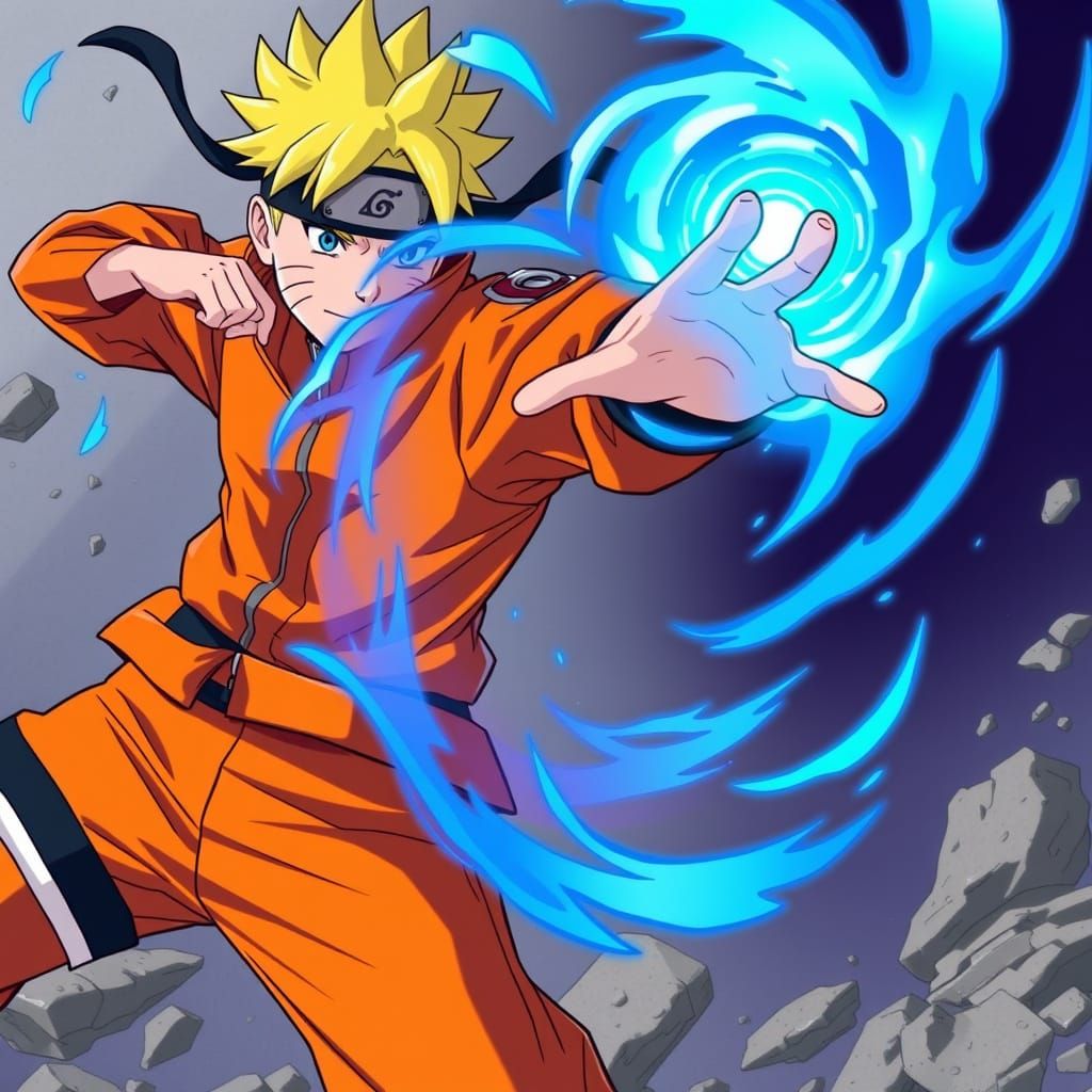 Naruto Uzumaki Unleashes Rasengan in Vibrant Anime Style