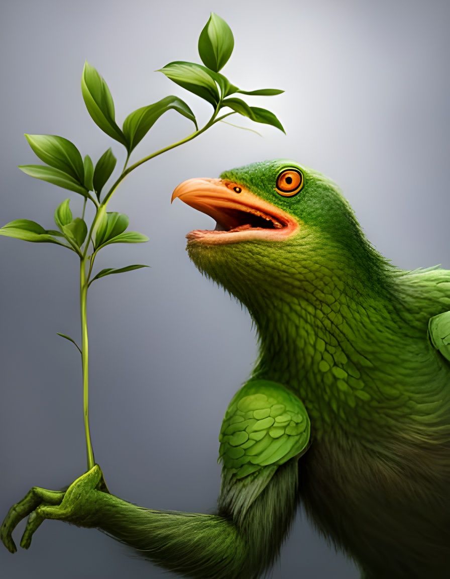 Exciting Bird-Plant Monster in Surreal Composition