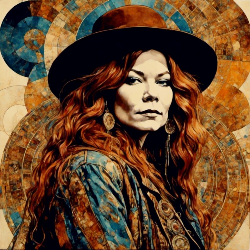 Psychedelic Janis Joplin Portrait as Golden Ratio Collage