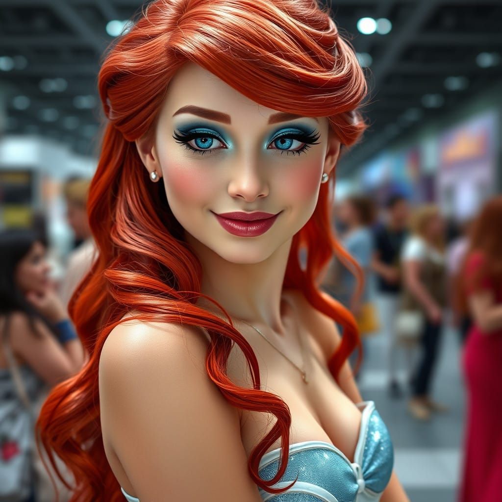 Hyper Realistic Cosplay Portrait of Redheaded Ariel in Ocean...