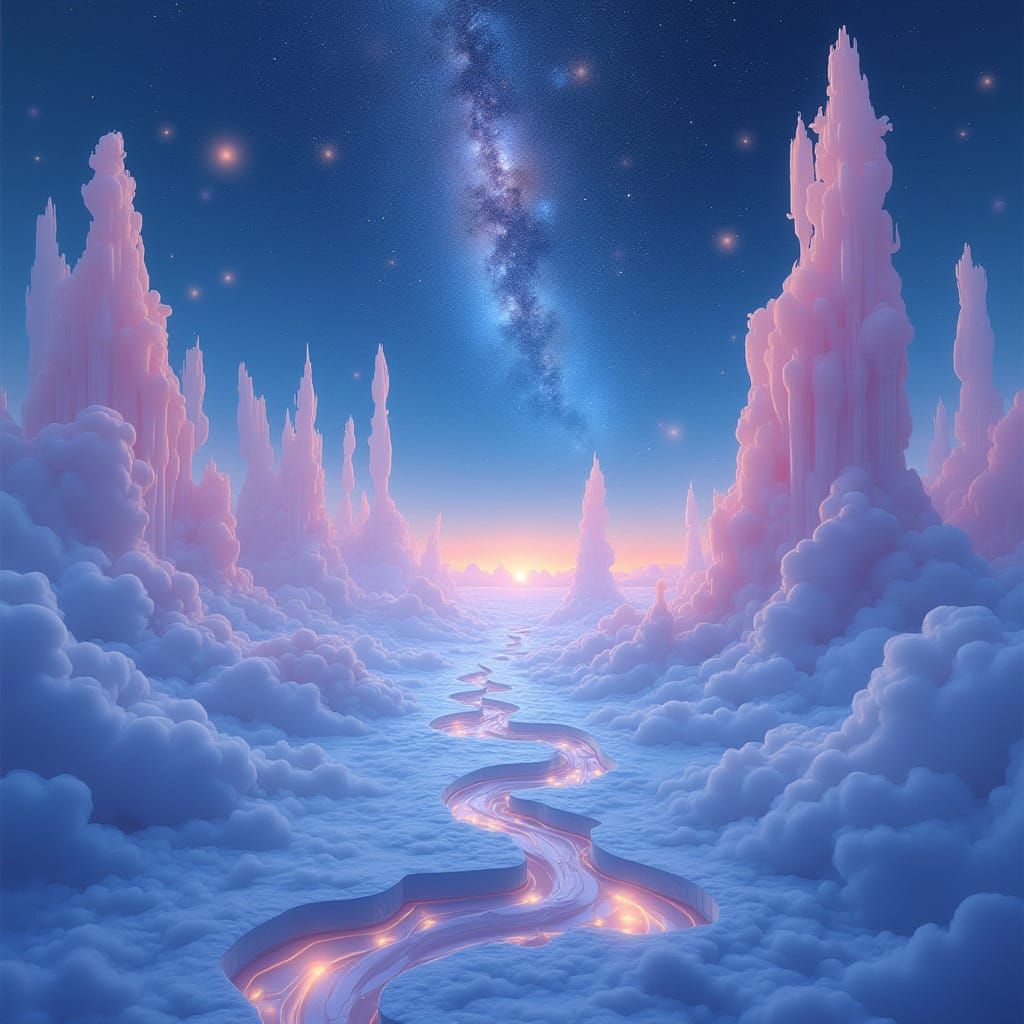 Surreal, Cosmic Landscape in Soft Blues and Purples