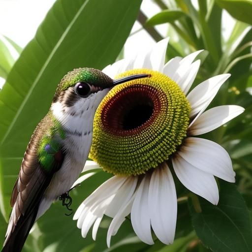 Hummingbird and Insects Sipping Nectar, Digital Art