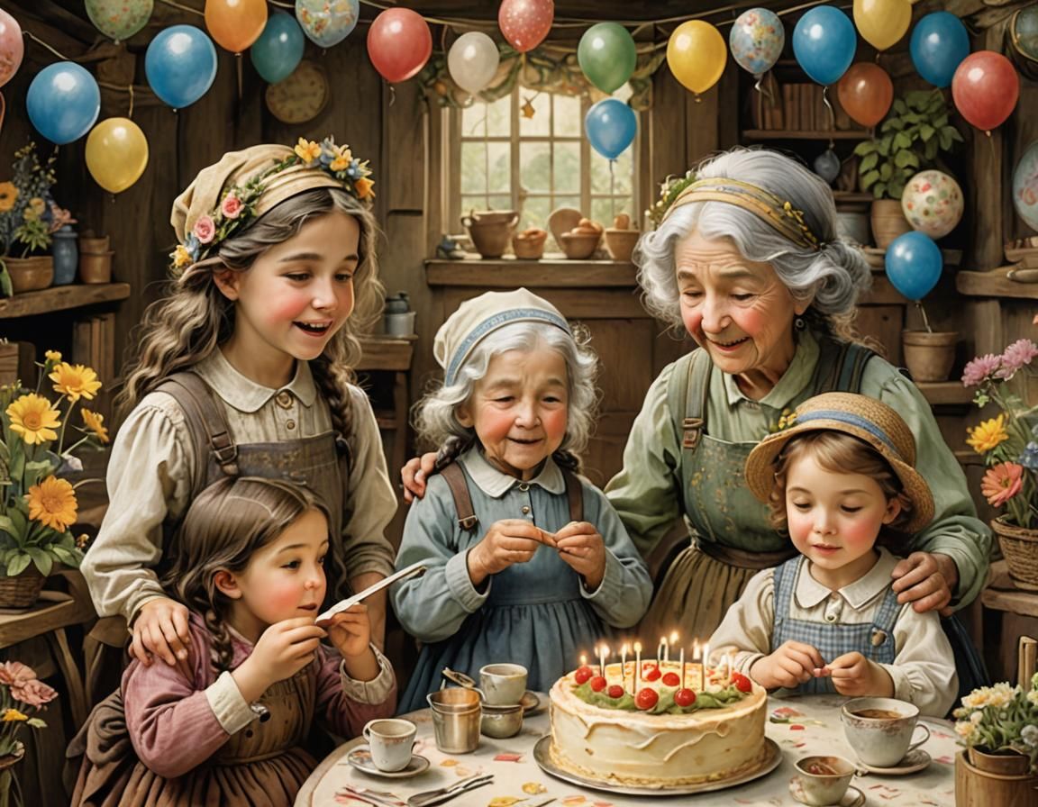 Grandchildren Sing Birthday Song in Vintage Style