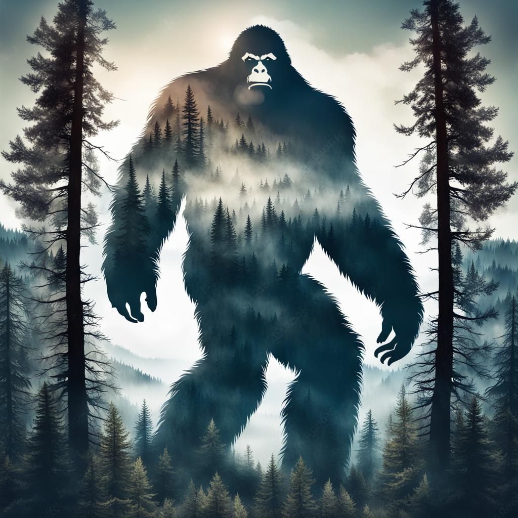 Bigfoot Double Exposure in Rocky Mountain Forest