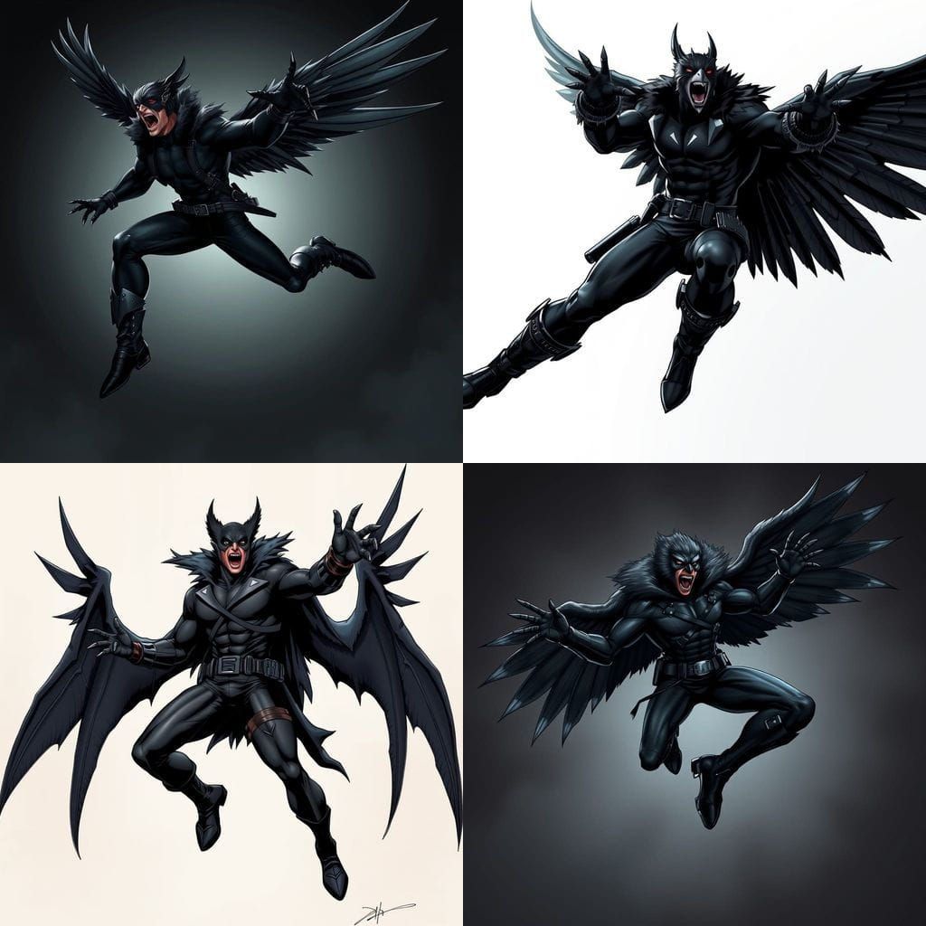 Flying Supervillain with Bird Mask Screaming