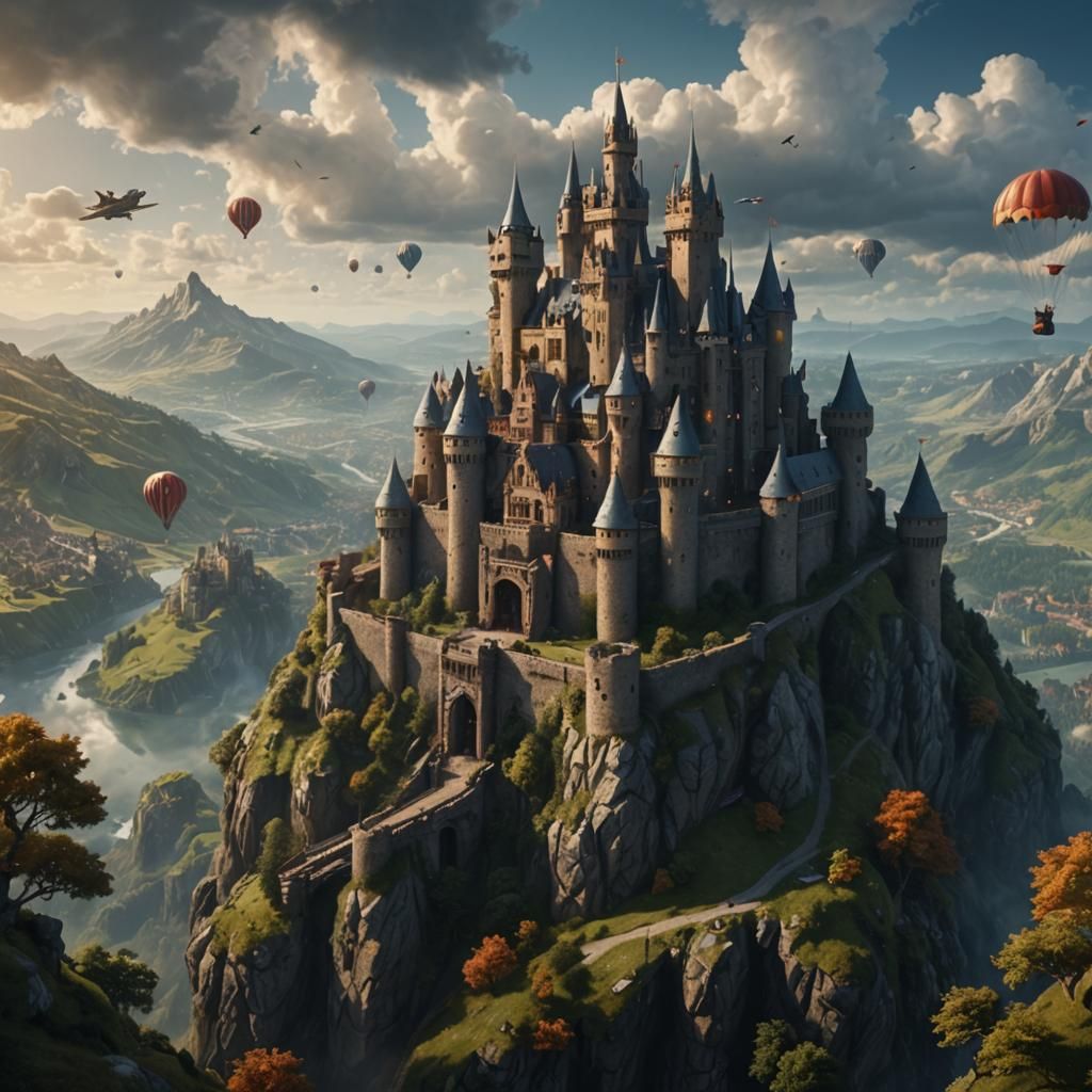 Fantastical Castle Aerials in Vibrant Colors