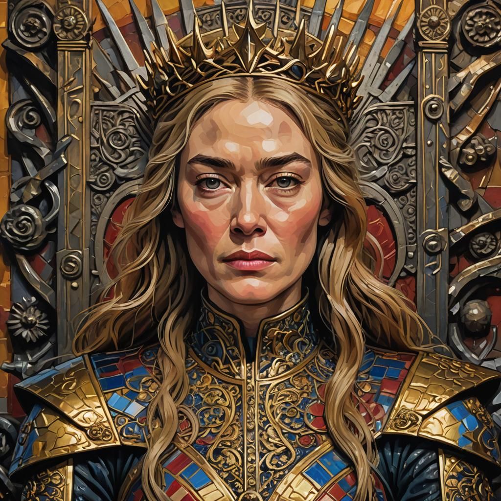 Queen on the Iron Throne in Neo-Impressionist Style