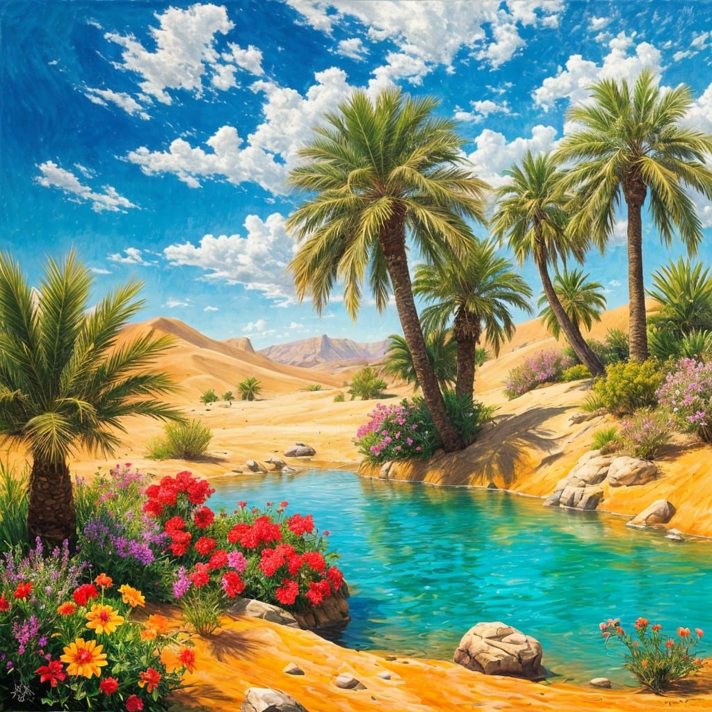 Magnificent Desert Oasis Oil Painting