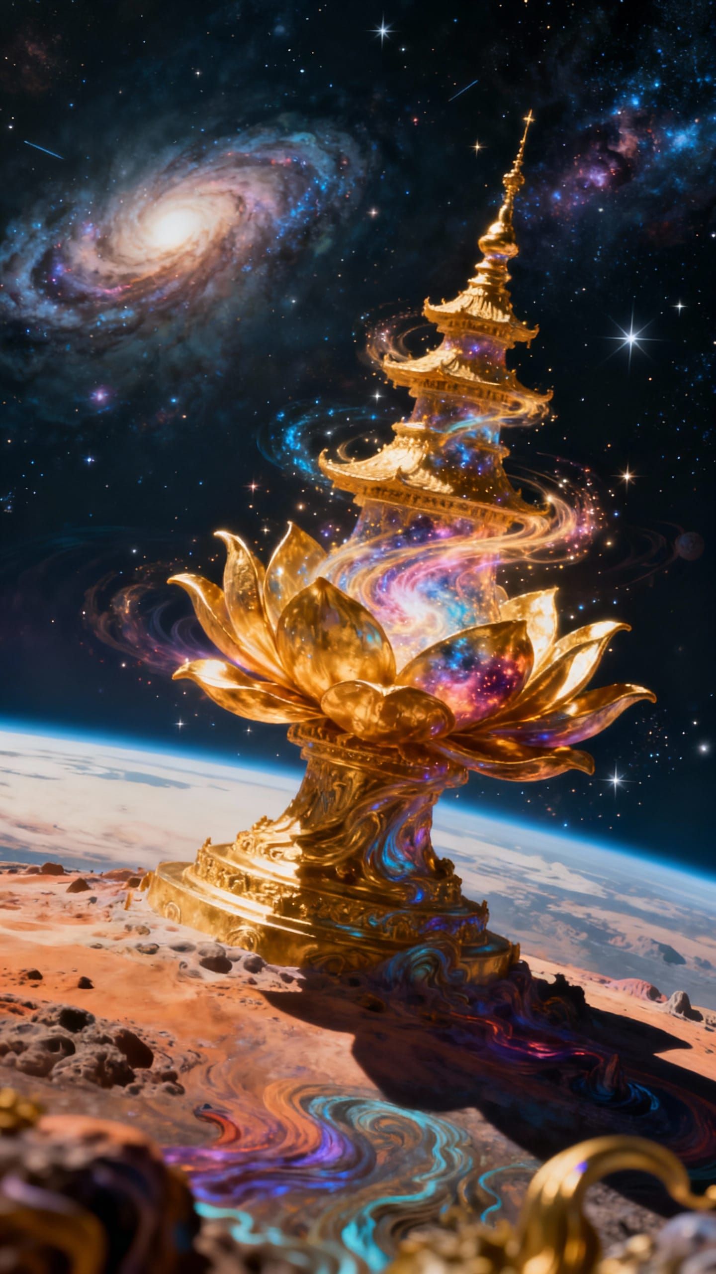 Golden Nebula Pagoda on Alien World