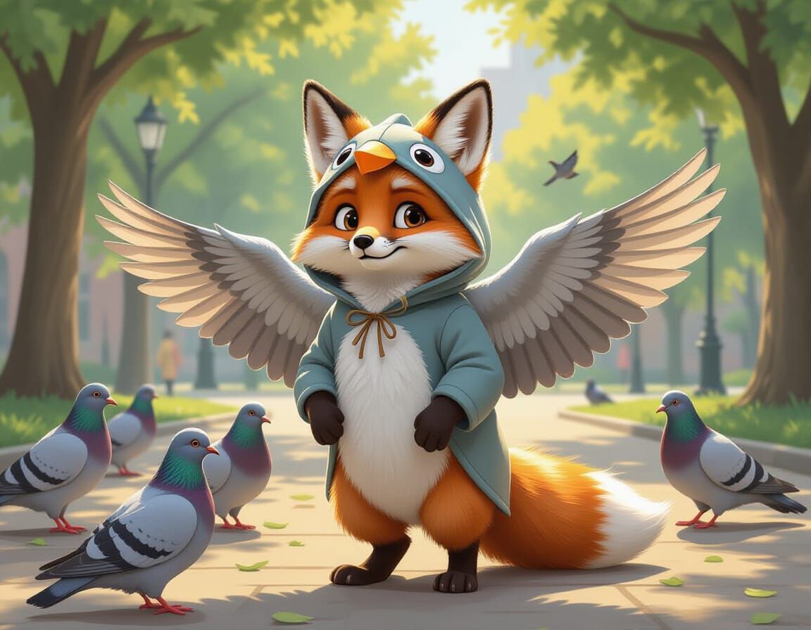 Fluffy Fox in Pigeon Costume, Digital Painting
