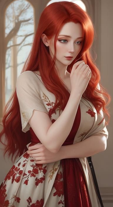 Red-Haired Woman in Golden Hour Portrait