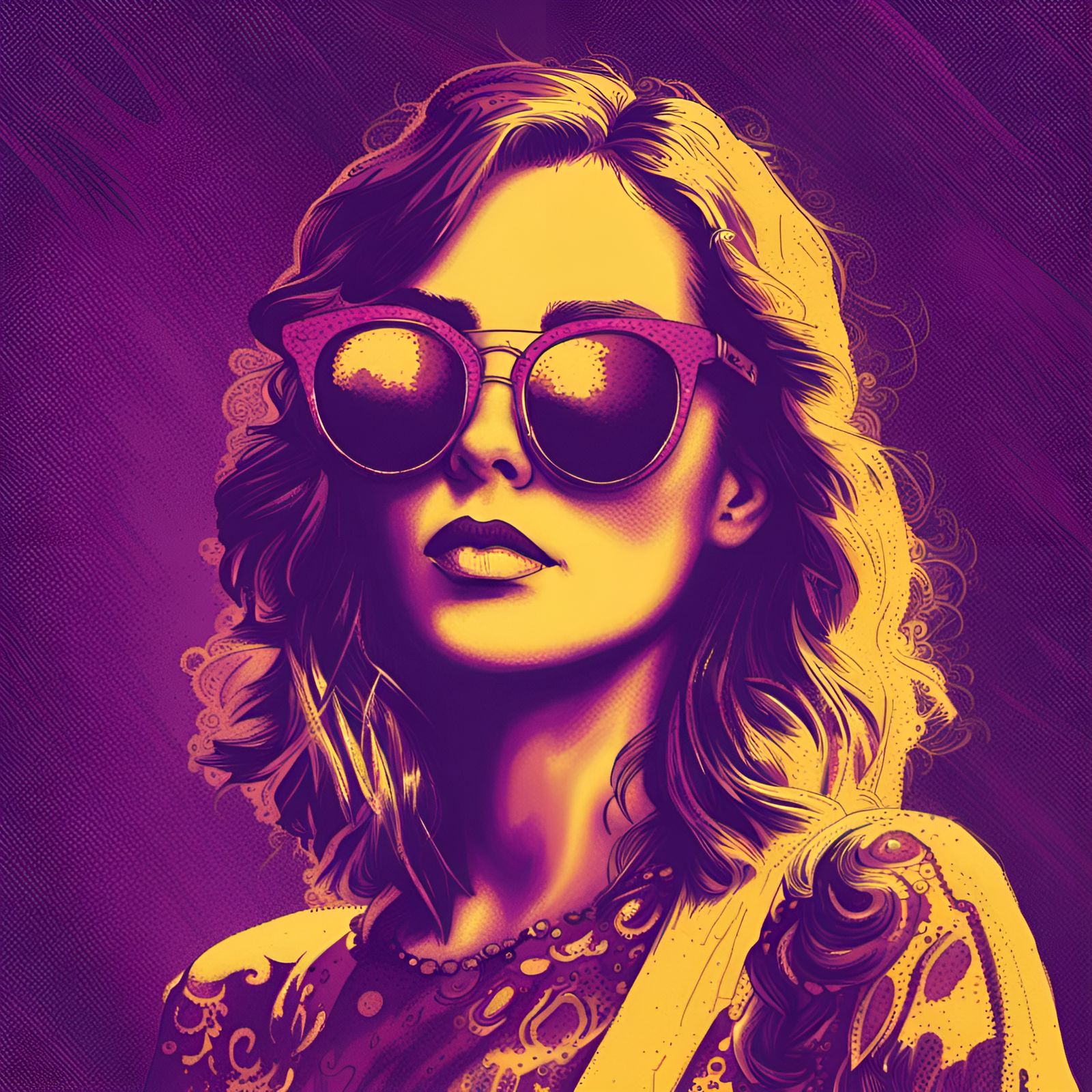 Duotone Halftone Portrait of Woman in Sunglasses