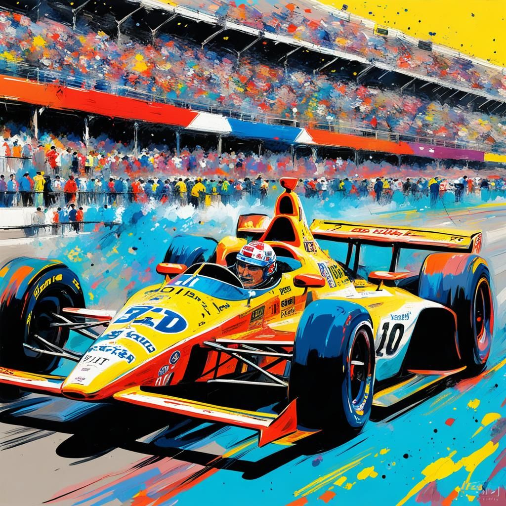Indy 500 Race Car in Action Painting Style
