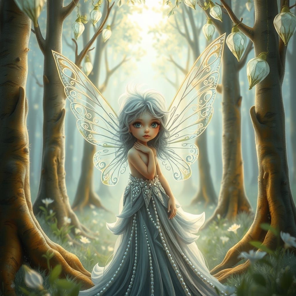 Enchanting Pixie in Shimmering Crystal Forest