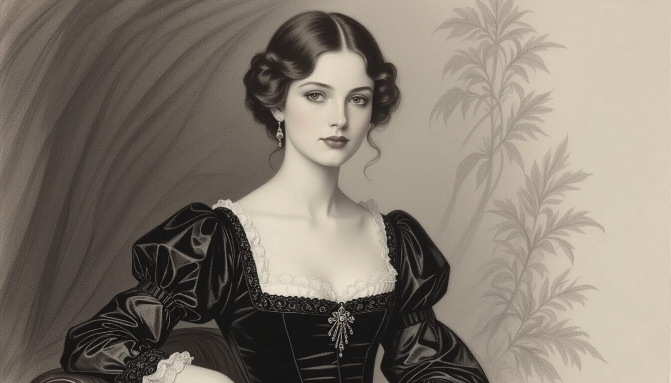 Elegant Woman in Charcoal Drawing Style