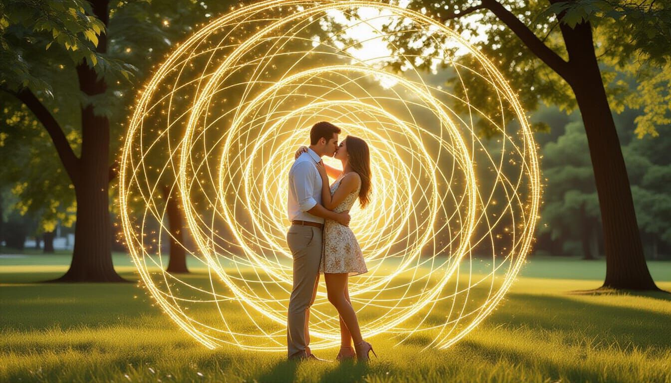 Loving couple kissing in a park