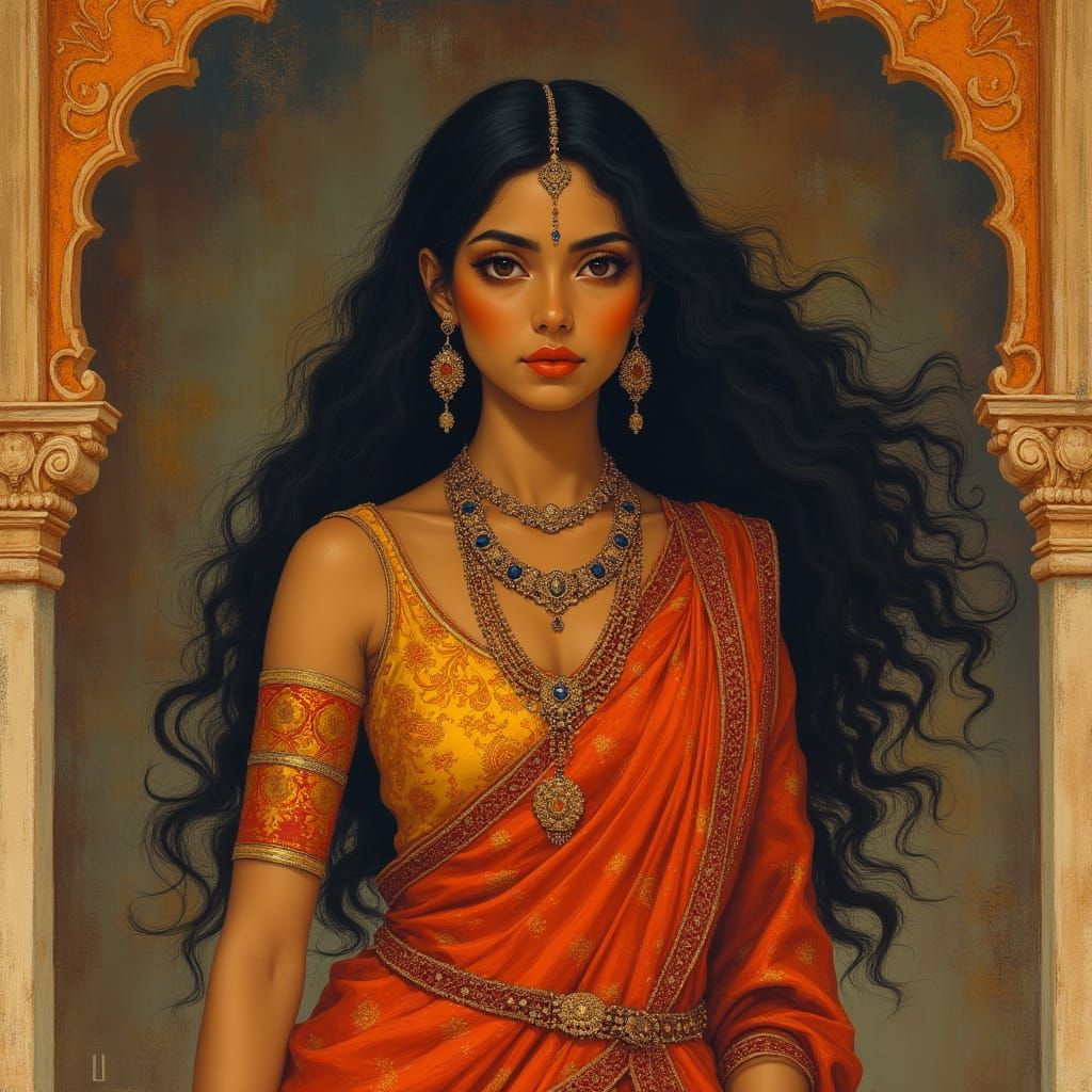 Realistic Indian Goddess in Traditional Attire