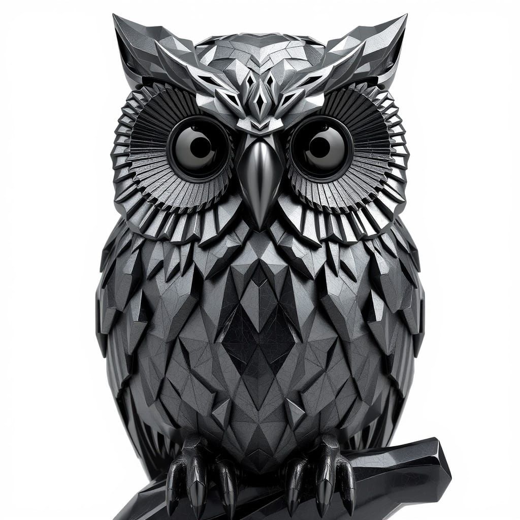 Owl in Ancient Art Deco Style with Metallic Geometric Elemen...