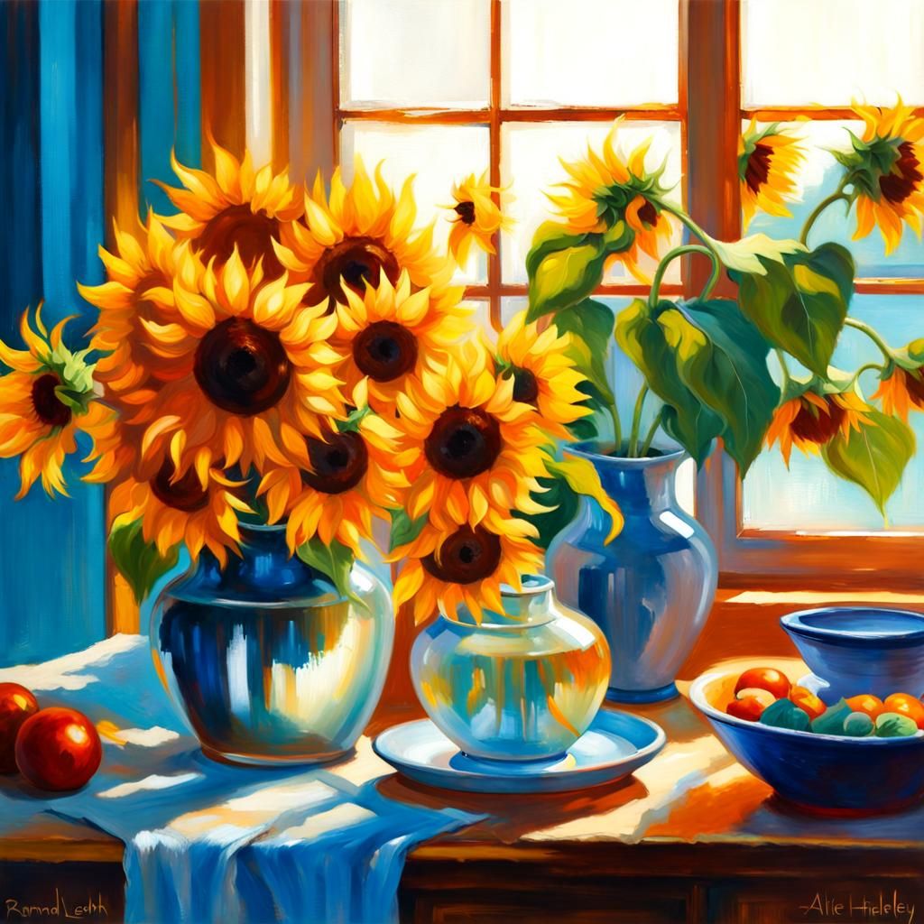 Sunlit Sunflowers in Impressionistic Style