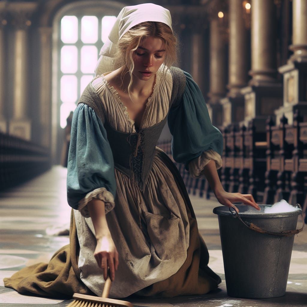 Fairytale Woman Cleaning Grand Hall