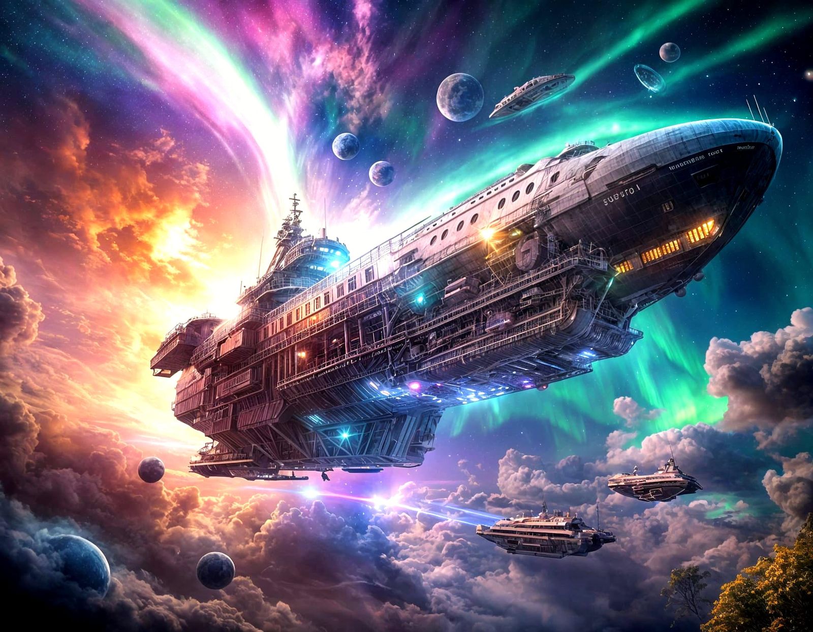 Ship Aurora Utopia in Cosmic Nebula
