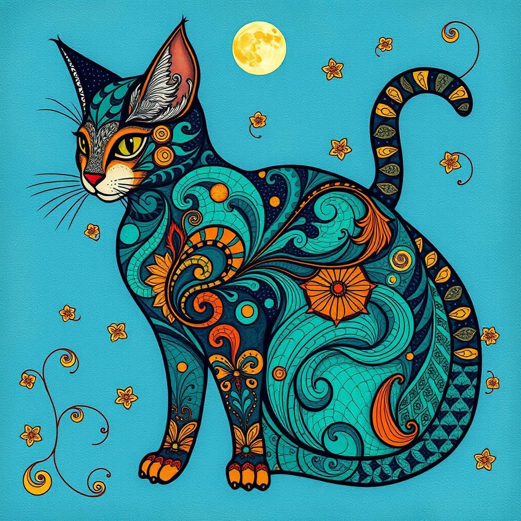 Colorful Patterned Cat in Islamic Art Style