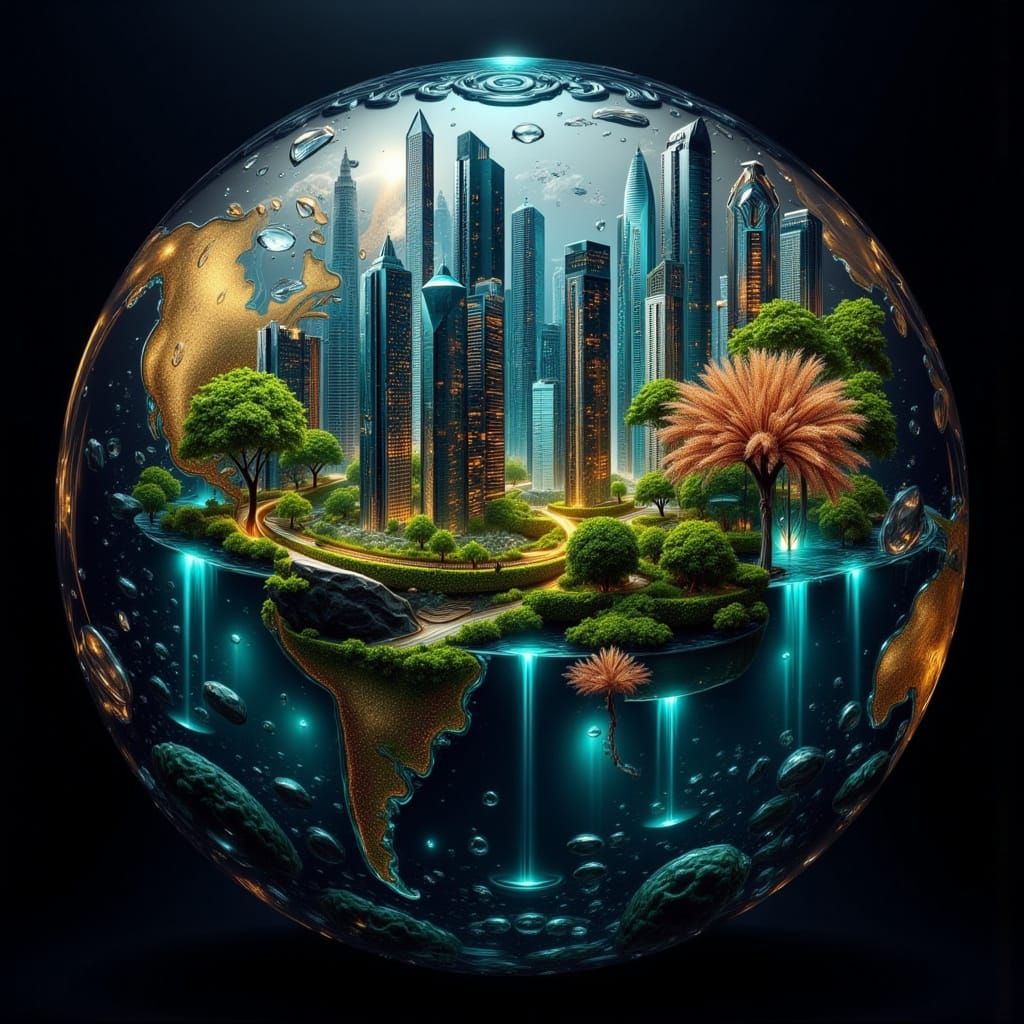 City in Glass Globe: Futuristic Urbanism