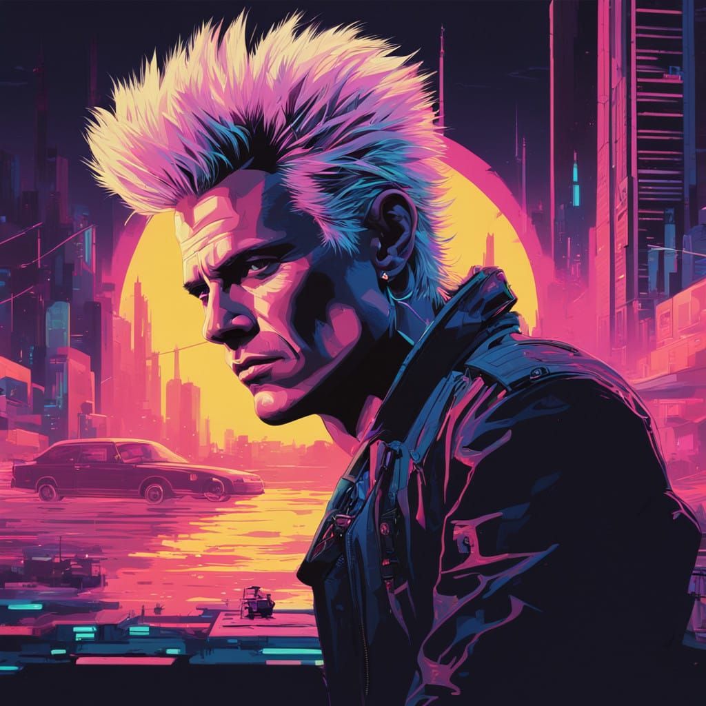 Neo-Noir Billy Idol in Vaporwave Style