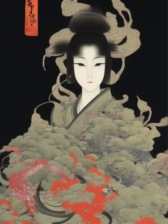 Japanese Sumi e Beautiful Mia Moon