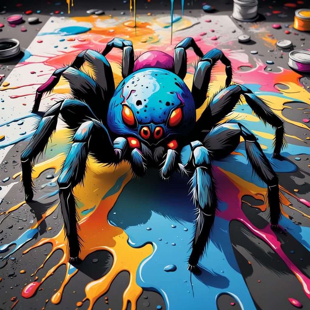 Neo-Impressionist Black Widow Spider Face in Vivid Colors